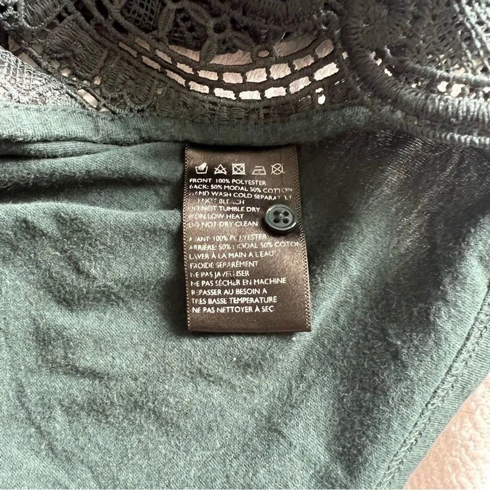 James Coviello Anthropologie Green Teal Crochet Lace Blouse